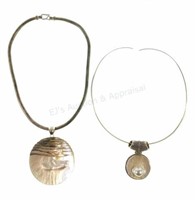 (2) Sterling Mother Of Pearl & Sea Shell Necklaces