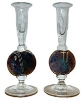Iridescent Blown Glass Candle Holders After MURANO