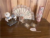 Victorian Fan,3D Vase, Weighted Horse, Fan