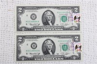 2 UNCIRCULATED 1976 $2 NOTES WITH STAMPS