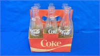 (6) Glass Coca Cola Bottles In Cardboard Carrier