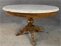 HEAVY CARVED ROUND VICTORIAN PEDESTAL TABLE