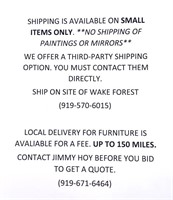 SHIPPING AND DELIVERY INFORMATION