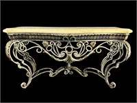 MARBLE AND IRON ORNATE CONSOLE TABLE