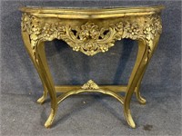 FRENCH GOLD DECORATED MARBLE TOP CONSOLE TABLE