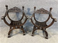 PR OF HEAVY CARVED SAVANNAH ROLLO CHAIRS