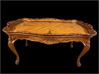 FRENCH SATINWOOD INLAID CARVED COFFEE TABLE
