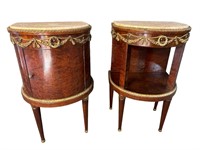 PR OF FRENCH MARBLE TOP HALF ROUND COMMODES