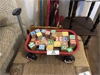 Small Toy Radio Flyer Wagon & Wood Alphabet Blocks