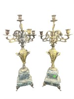 PR OF FRENCH BRONZE AND MARBLE CANDLELABRAS