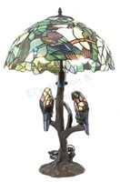 Vtg Style Stained Slag Glass Table Lamp, Birds