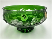 GREEN CUT TO CLEAR NACHTMANN CRYSTAL FOOTED BOWL