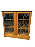 OAK LEADED GLASS 2 DOOR BOOKCASE