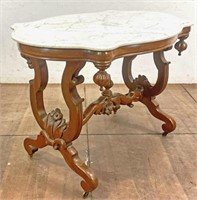 Antique Victorian Walnut Marble Top Parlor Table