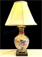 Cloisonné Style Glass & Brass Lamp On Wood Base