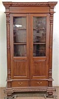Vintage French Door Walnut Library Bookcase