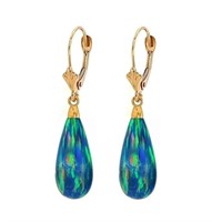 14 Kt Blue & Green Fire Opal Dangle Earrings