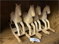 4 Wood Hobby Horses and 2 Book Shelves