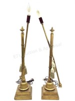 Pair Hollywood Regency Gilt Arrow Table Lamps
