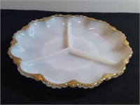 3-section Divided Dish Anchorwhite Gilded Pattern