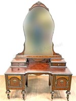 Antique Victorian Walnut Vanity & Beveled Mirror