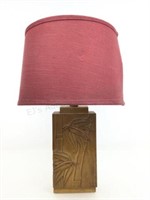 Carved Wood Table Lamp W/ Linen Shade