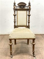 Antique Carved Wood Upholstered Dining Chair