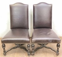 Pair Wm & Mary Inspired Leather Dining Chairs