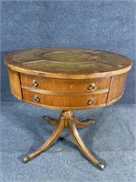 LEATHER TOP MAHOGANY DRUM TABLE