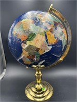 VERY LARGE GEMSTONE AND BRASS WORLD GLOBE ON STAND