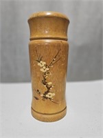 Signed Vintage Bamboo Japanese Vase Floral