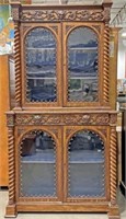 (2pc) Antique French Renaissance Wood Library Case