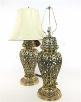 (2) Brass Classical Reticulated Urn Table Lamps