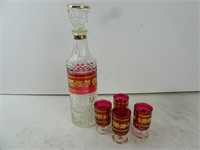 Ruby & Clear Glass Decanter & Cordial Set