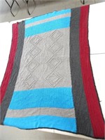 58" x 42" Crochet Red Blue Grey Blanket