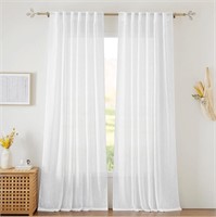 RYB HOME White Curtains Sheer - Linen Texture Semi