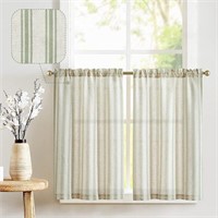 jinchan Linen Kitchen Curtains Striped Tier Curtai