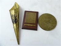 Lot of 3 Hanging Brass Wall Décor - Stamp Coin &