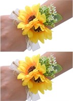 Fiwisora Sunflower Wrist Corsage 2 Pcs Set Wedding