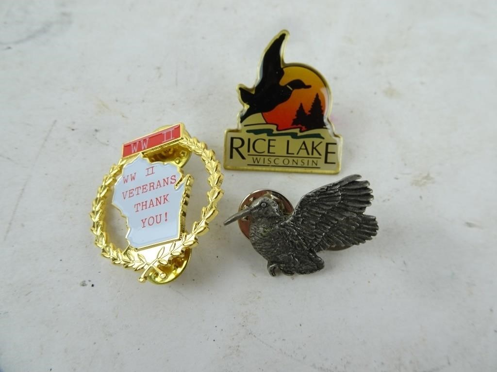 Lot of 3 Pins - Hummingbird WW2 Vets & Rice Lake