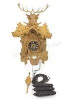 Vintage German Hunting Carved Wood Cuckoo Clock