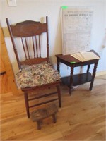 3 Vintage Furnishings: Oak Chair, Side Table, Prim