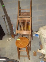 4 Vintage Seating: Stool & 3 Oak Chairs