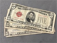 (3) Blue & Red Seal $5 Bills