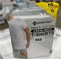Men's Cotton Crew Neck T-shirts, 6 Pack, M, White