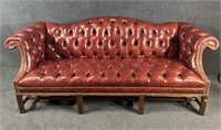HICKORY CHAIR LEATHER TUFTED CHIPPENDALE SOFA