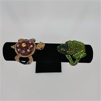 Frog & Turtle Rhinestone Cuff Bracelets