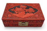 Carved Chinese Cinnabar Jewelry Box