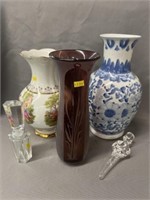 Porcelain and Art Glass Vases with Perfume Bottle