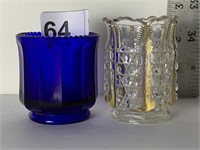 COBALT TOOTHPICK HOLDER AND CLEAR W/ GOLD ACCENT